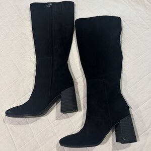 Sam Edelman Billie Black Suede Block Heel Boots